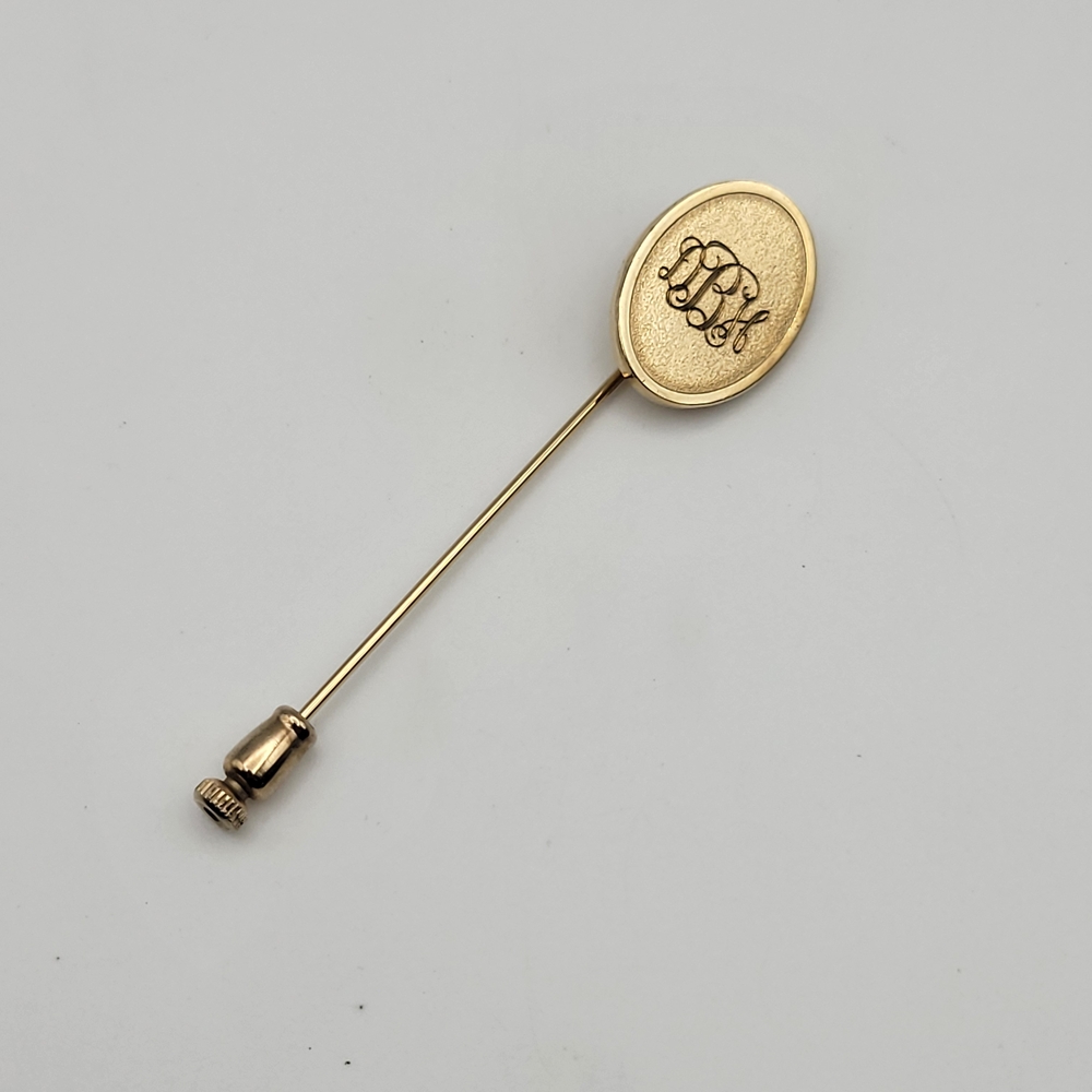 Vintage Gold Tone Oval Monogram Script Stick Pin DBH Lapel Hat Pin